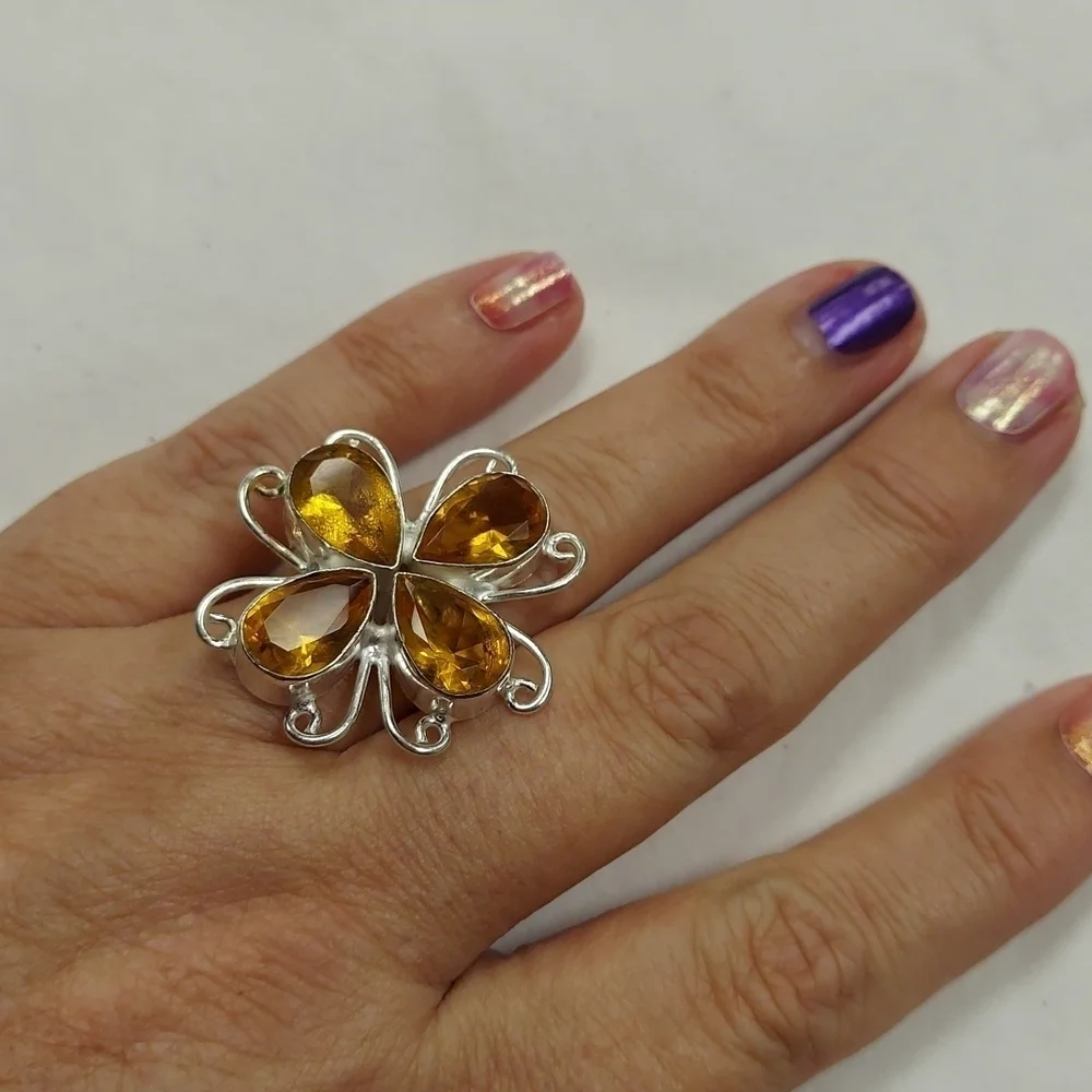 GOLDEN Topaz Sterling Silver Ring Size 6.75